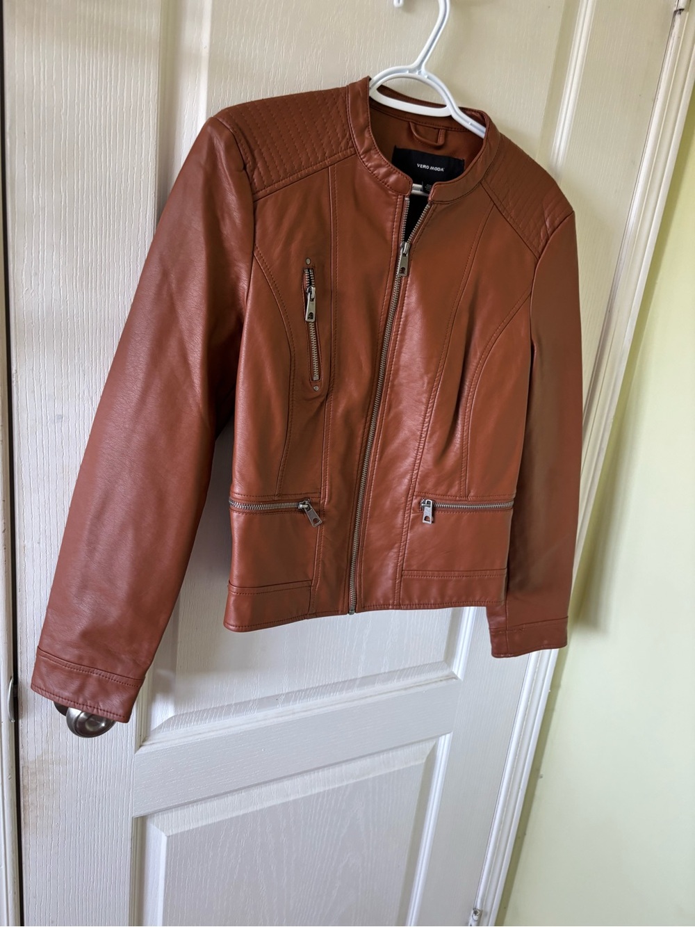 Vero Moda Rust-Brown Leather Moto Jacket - Picture 4 of 4